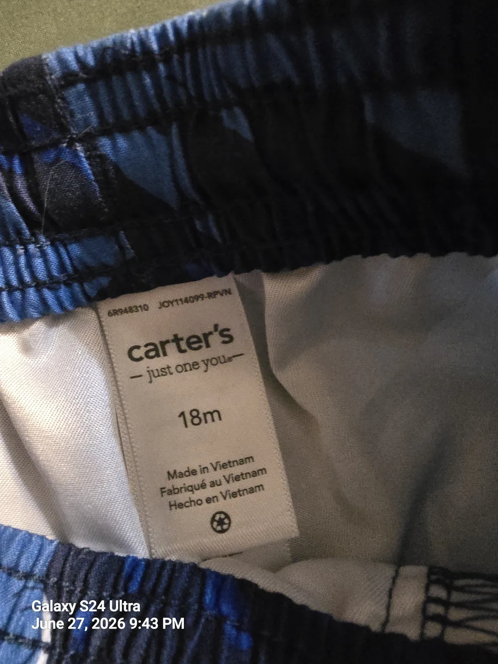 NWOT Carter toddler  boys blue shark swim trunks 18 months